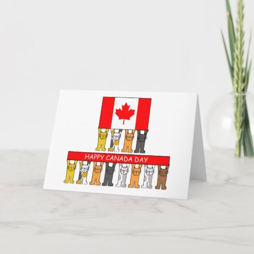 Happy Canada Day Cartoon Cats Holding Banners Card