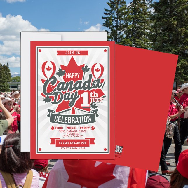 Happy Canada Day Celebration BBQ Food Invitation (Canada Day Celebration with a party invitation with food, music and fun. For family, friends or biz)