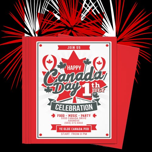 Happy Canada Day Celebration July 1st Party Invite Flyer