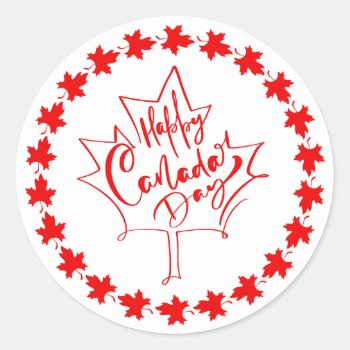 Happy Canada Day Classic Round Sticker by ZazzleHolidays at Zazzle