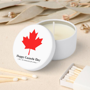 Happy Canada Day custom text with red maple leaf Mini Candle Favors