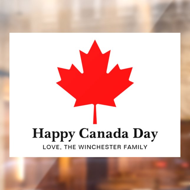 Happy Canada Day custom text with red maple leaf Window Cling (Sheet 2)