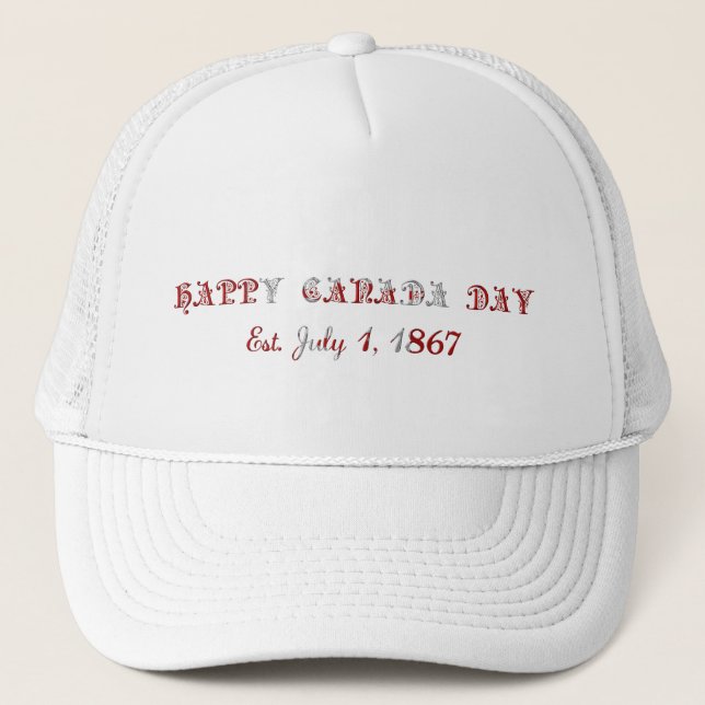 Happy Canada Day Est. July 1 ,1867 Typography Trucker Hat (Front)