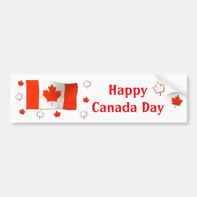 Happy Canada Day Flag and Maple Leaves Bumper Sticker (Front)