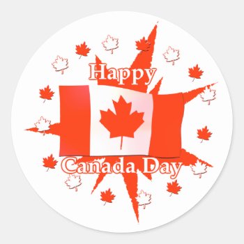 Happy Canada Day Flag Design Classic Round Sticker by canadianpeer at Zazzle