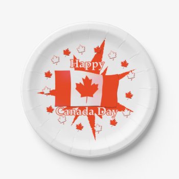 Happy Canada Day Flag Design Paper Plates by canadianpeer at Zazzle