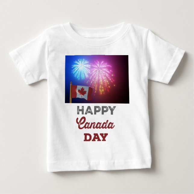 Happy Canada Day Flag & Fireworks Baby T-Shirt (Front)