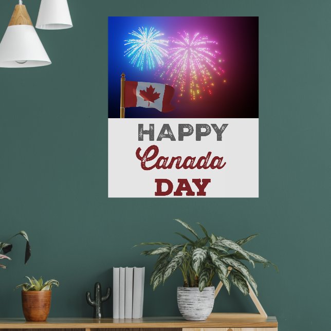 Happy Canada Day Flag & Fireworks Poster (Living Room 1)