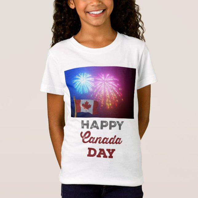 Happy Canada Day Flag & Fireworks T-Shirt (Front)