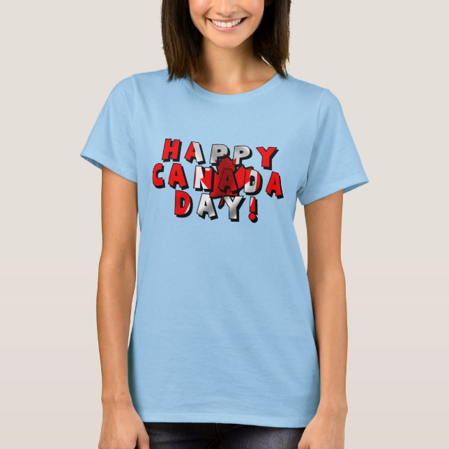 Happy Canada Day Flag Text T-Shirt (Front)