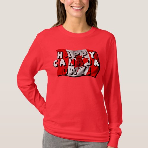 Happy Canada Day Flag Text with Canadian Flag T_Shirt