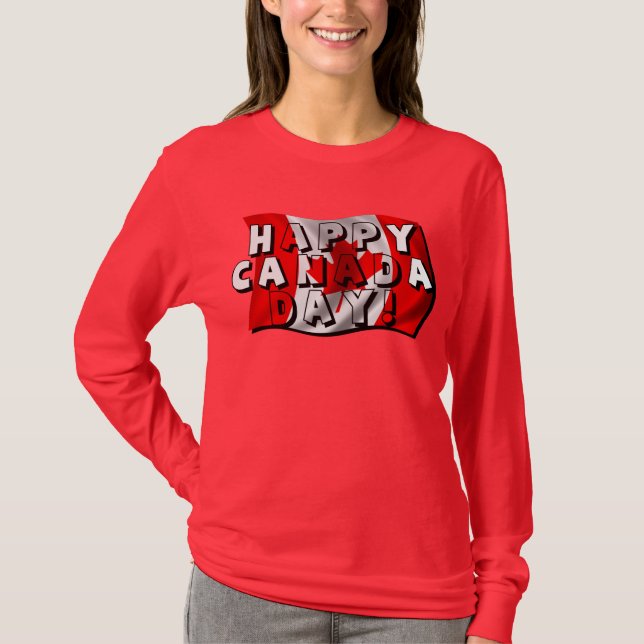 Happy Canada Day Flag Text with Canadian Flag T-Shirt (Front)