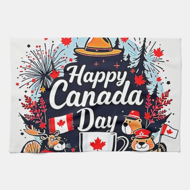 Happy Canada Day Fun Kitchen Towel (Horizontal)