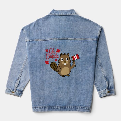 Happy Canada Day  Funny Canadian Groundhog Flag Gi Denim Jacket