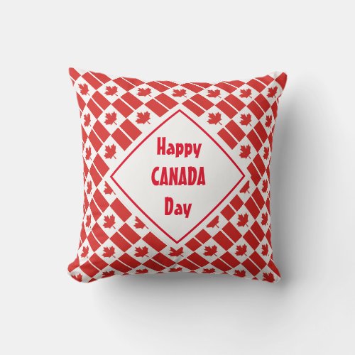 HAPPY CANADA DAY Maple Leaf Canadian Flag Throw Pillow
