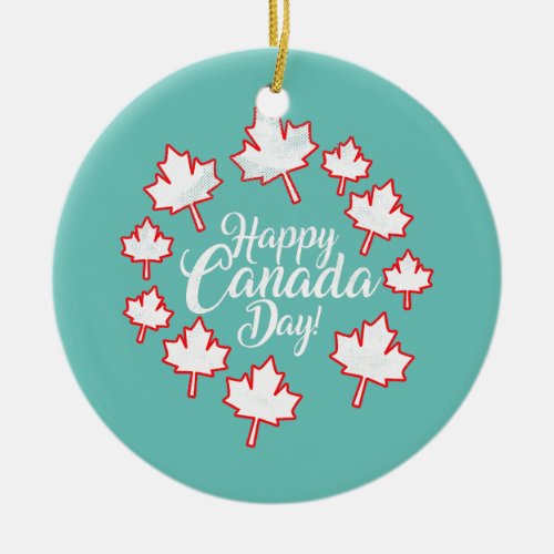 Happy Canada Day Maple Leaf Design Canadian Pride Ceramic Ornament