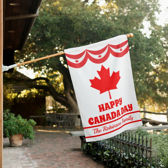 Happy Canada Day Maple Leaf | Family Name House Flag (In SItu)