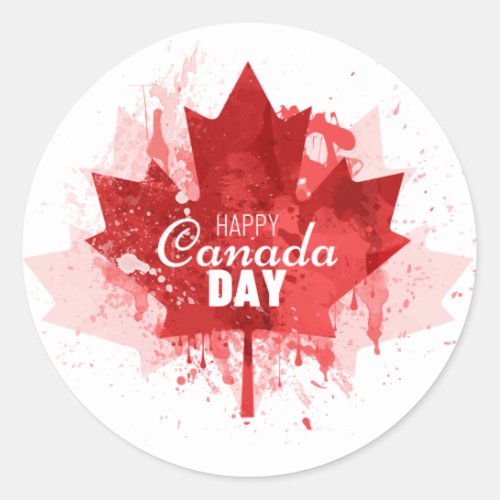 Happy Canada Day Maple Leaf paint splatter Classic Round Sticker