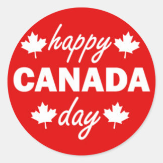 Happy Canada Day on Red Classic Round Sticker
