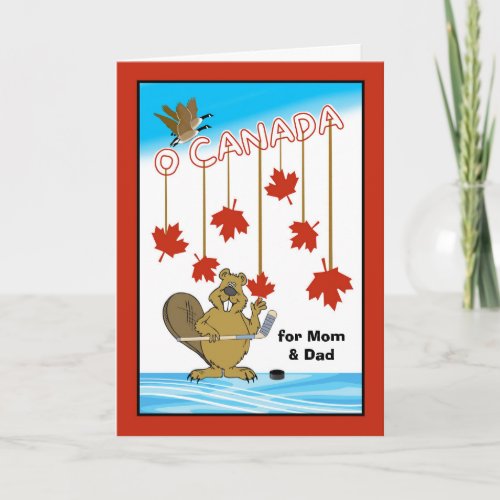 Happy Canada Day Parents Hockey Theme Card