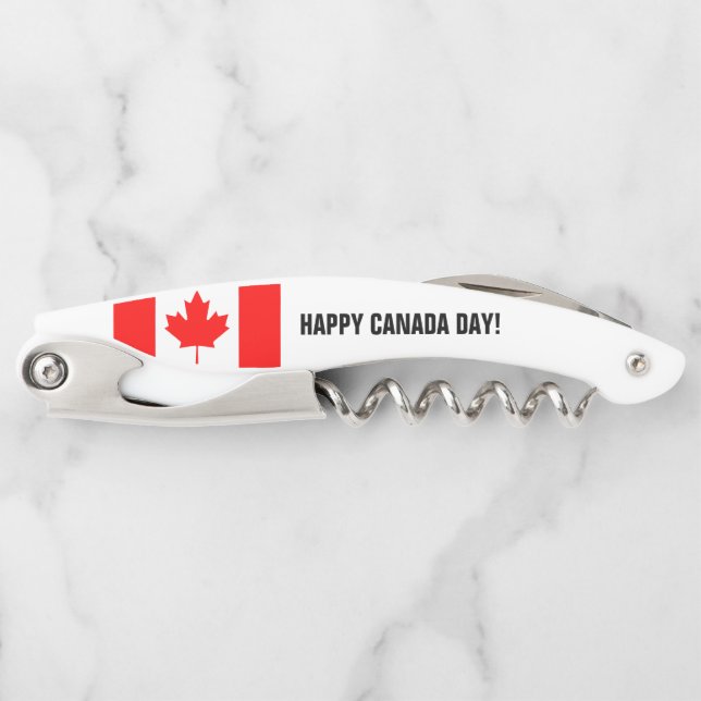 Happy Canada Day party corkscrew bottle opener (Front)