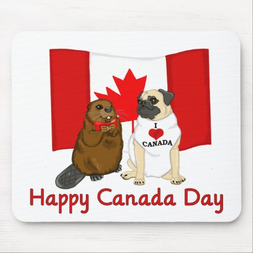 Happy Canada Day Pug and Beaver Pal Tees Gifts Mouse Pad