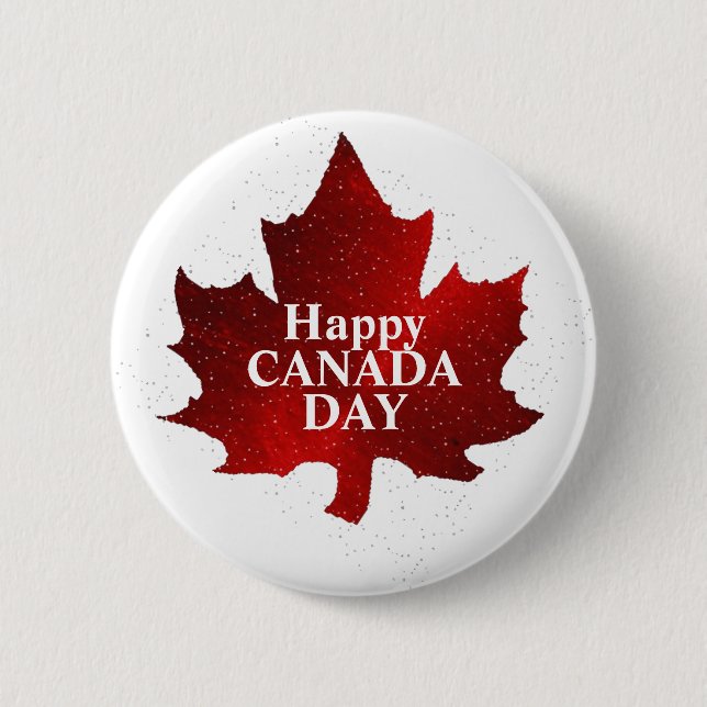 Happy CANADA DAY RED MAPLE LEAF Button (Front)