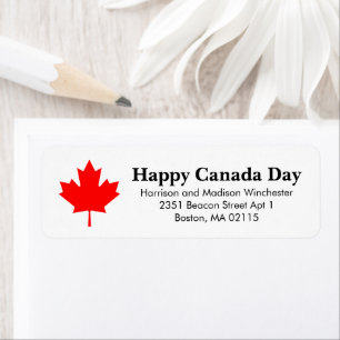 Happy Canada Day red maple leaf return address Label