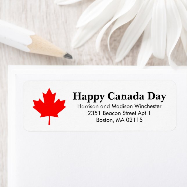 Happy Canada Day red maple leaf return address Label (Insitu)