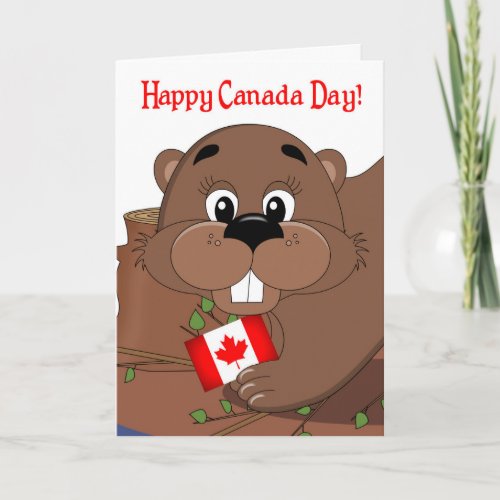 Happy Canada Day With Beaver And Canadian Flag Card