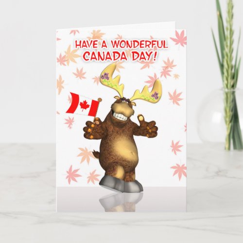 Happy Canada Day With Moose Waving The Flag Card