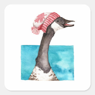 Happy Canada Goose in a Toque Square Sticker
