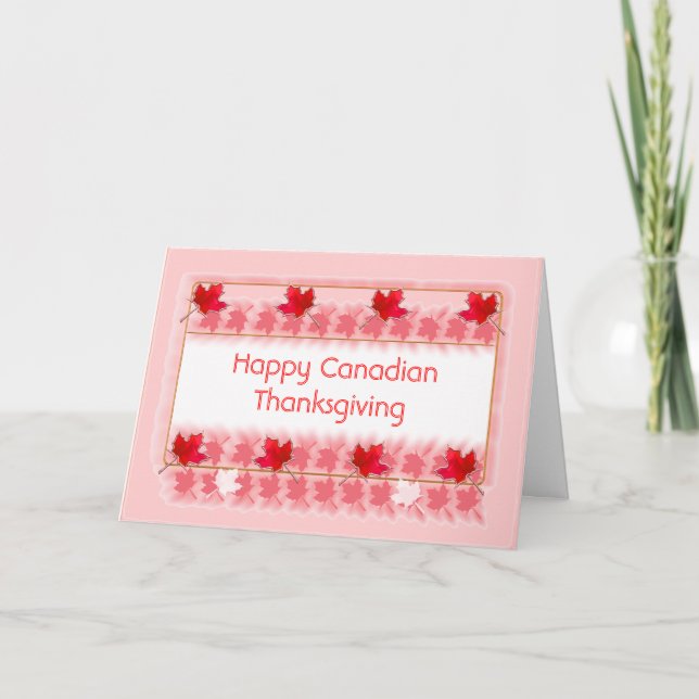 Happy Canadian Thanksgiving Red Maple Leaves Holiday Card (Front)