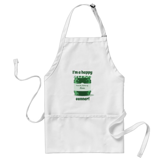 Happy Canner Home Canning Green Jelly Jar and Name Adult Apron (Front)