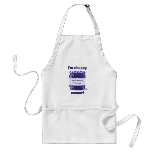Happy Canner Purple Jelly Jar and Your Name Adult Apron (Front)