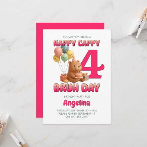 HAPPY CAPPY BRUH DAY Custom Capybara 4th Birthday Invitation