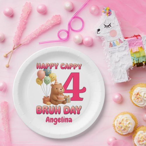 HAPPY CAPPY BRUH DAY Custom Capybara 4th Birthday Paper Plates