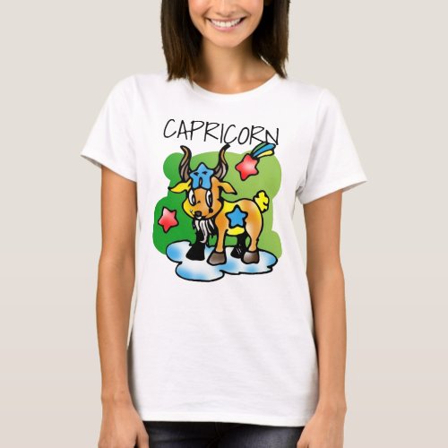 Happy Capricorn Goat with red and blue stars T_Shirt