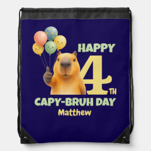 HAPPY CAPY BRUH DAY Custom Capybara 4th Birthday Drawstring Bag