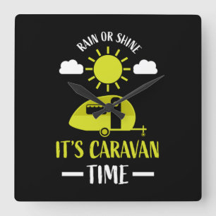 happy caravan camping trip square wall clock