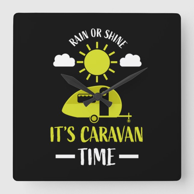 happy caravan camping trip square wall clock (Front)