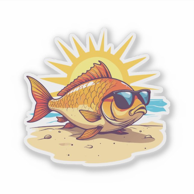 Happy Carp sun bathing on the beach Sticker (Front)