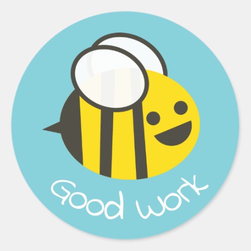 Happy Cartoon Bee Good Work Classic Round Sticker