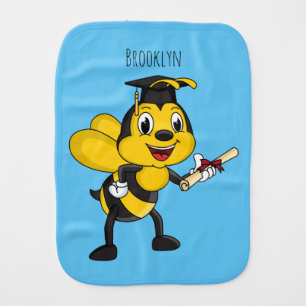 Happy cartoon bee graduation baby burp cloth
