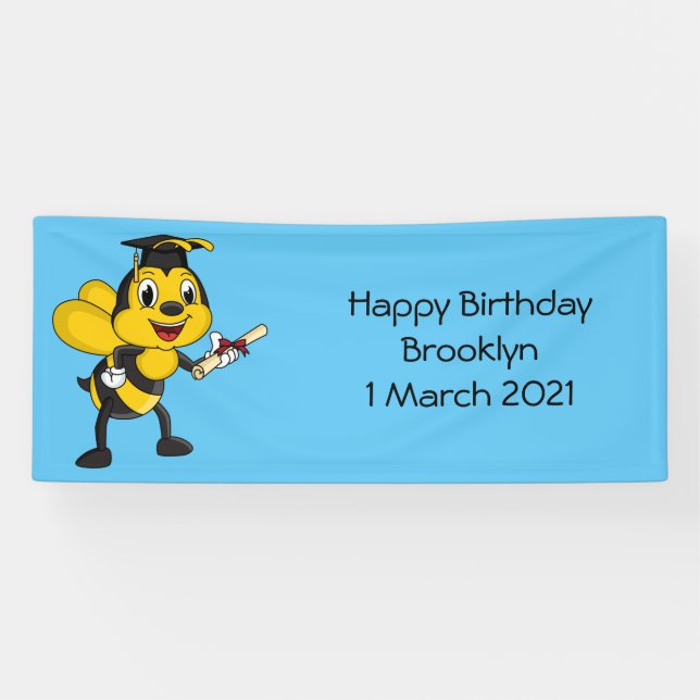 Happy cartoon bee graduation banner (Horizontal)
