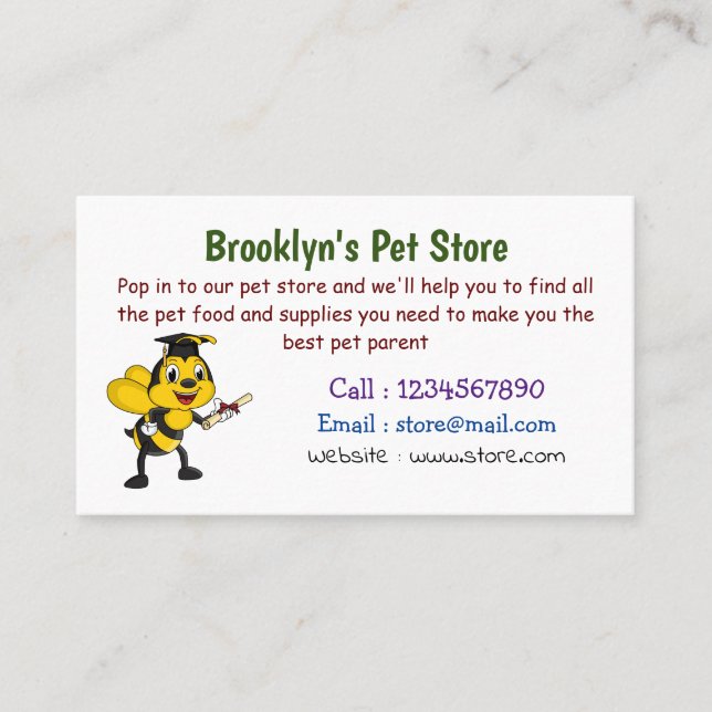 Happy cartoon bee graduation business card (Front)