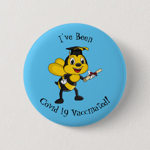Happy cartoon bee graduation button