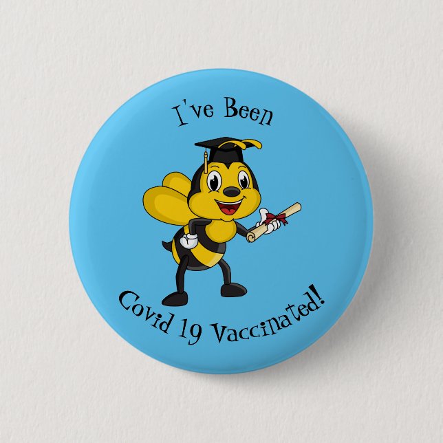 Happy cartoon bee graduation button (Front)