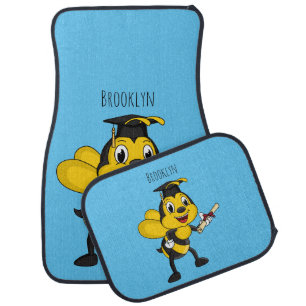 Happy cartoon bee graduation car floor mat