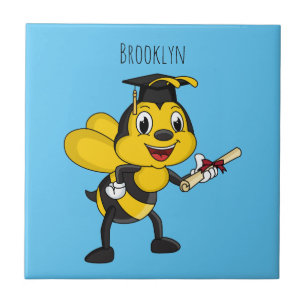 Happy cartoon bee graduation ceramic tile